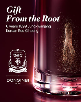 Donginbi essence on bathroom vanity, styled for daily routine and calming ritual benefit