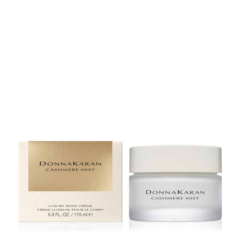 Donna Karan Cashmere Mist jar front view showing elegant packaging and luxury appeal