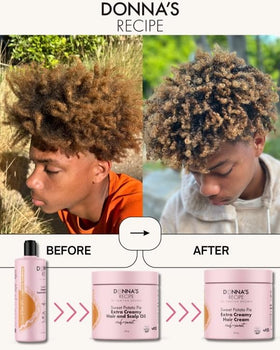 Donna's Recipe by Tabitha Brown before and after hair showing improved softness