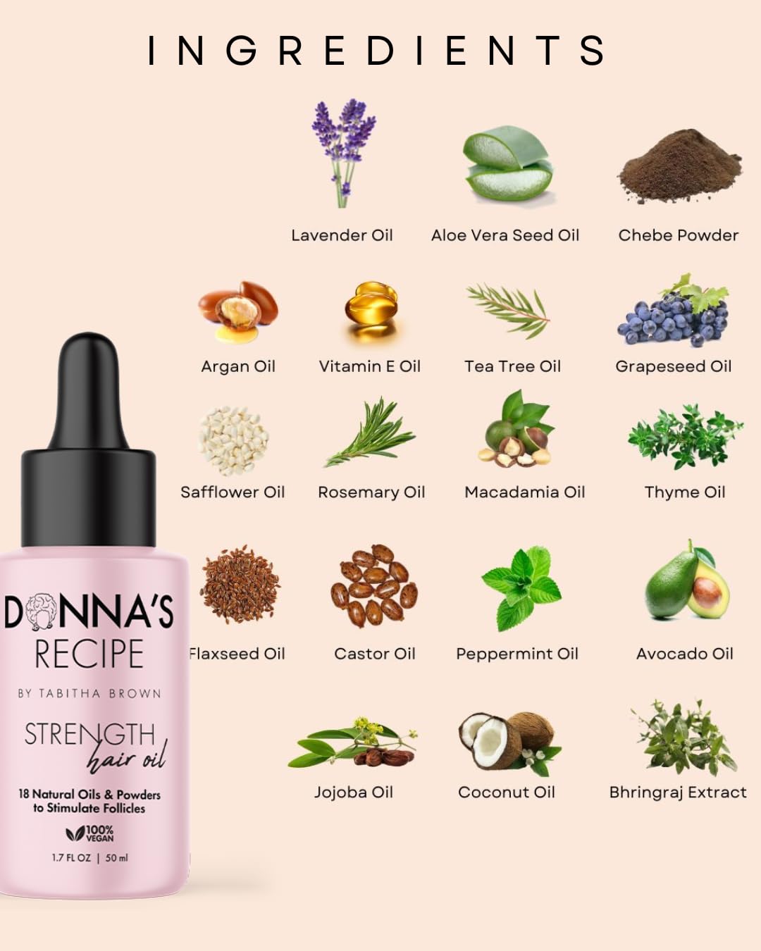 Donna's Recipe oil texture on palm illustrating lightweight absorbency and non-greasy finish