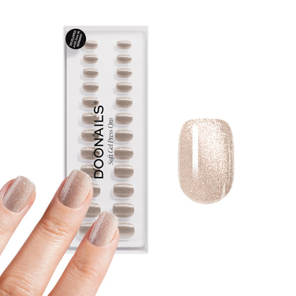 DOONAILS front packaging showing champagne metallic finish and kit contents for easy application