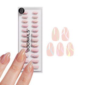 DOONAILS front packaging showing pastel almond set and included tools for easy styling