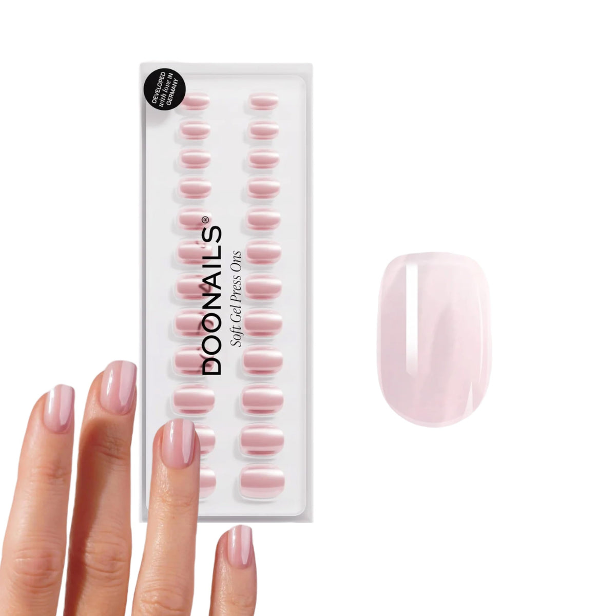 DOONAILS front packaging showing pink extra-short square kit and contents