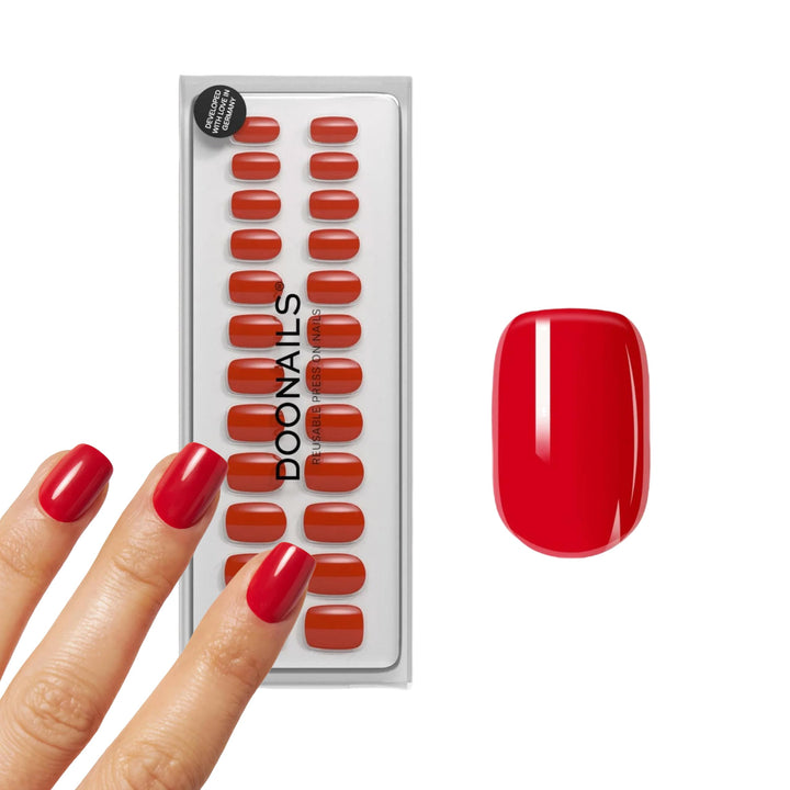 DOONAILS front packaging showing red short square set and benefits