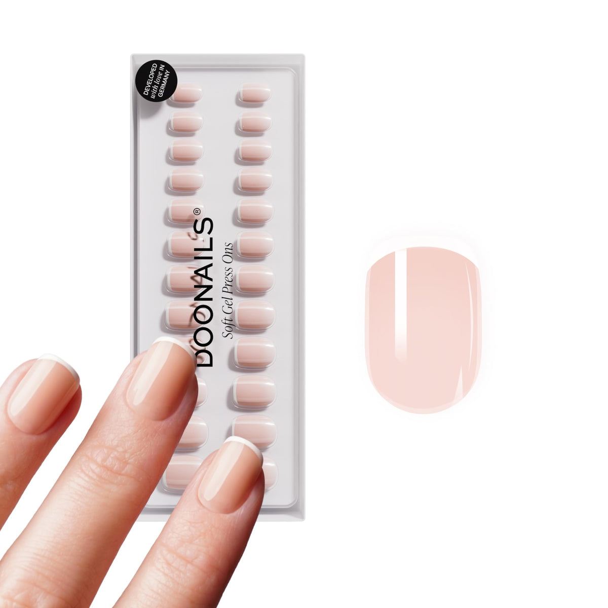 DOONAILS front packaging showing white French kit and contents for quick application