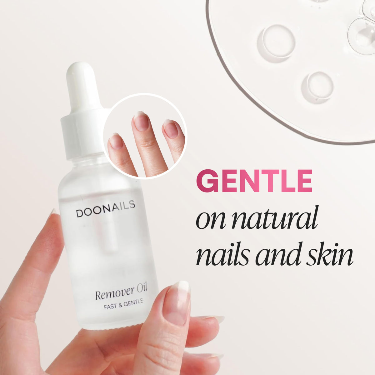DOONAILS oil texture drop closeup showing gentle, non-drying consistency