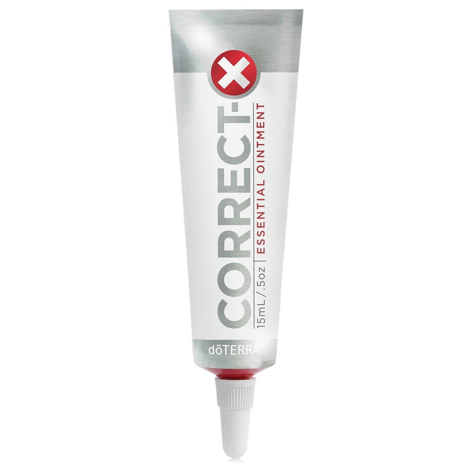 doTERRA Correct-X front jar view showing label and compact size for travel