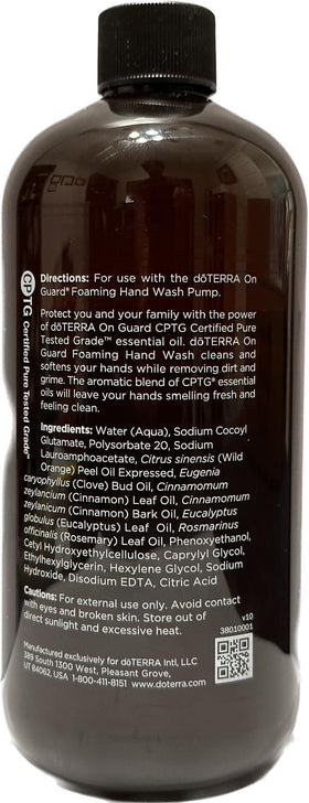 doTERRA hand wash in foaming dispenser being pumped, demonstrating gentle cleansing