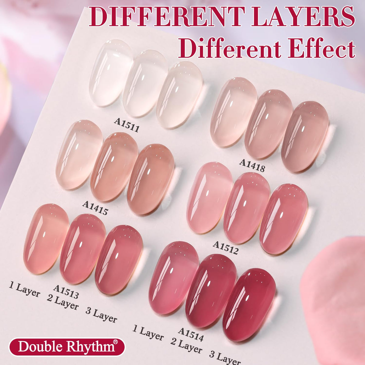 Double Rhythm polish applied on fingers demonstrating salon-quality cured shine