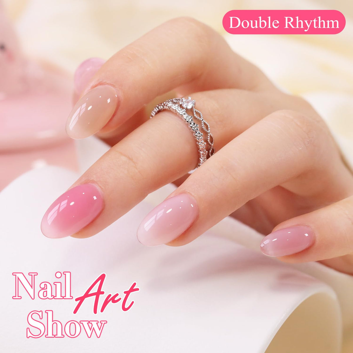 Double Rhythm applying gel polish under LED lamp for quick, even cure