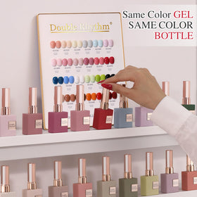 Double Rhythm base top and builder gels close-up showing essentials for strong manicures