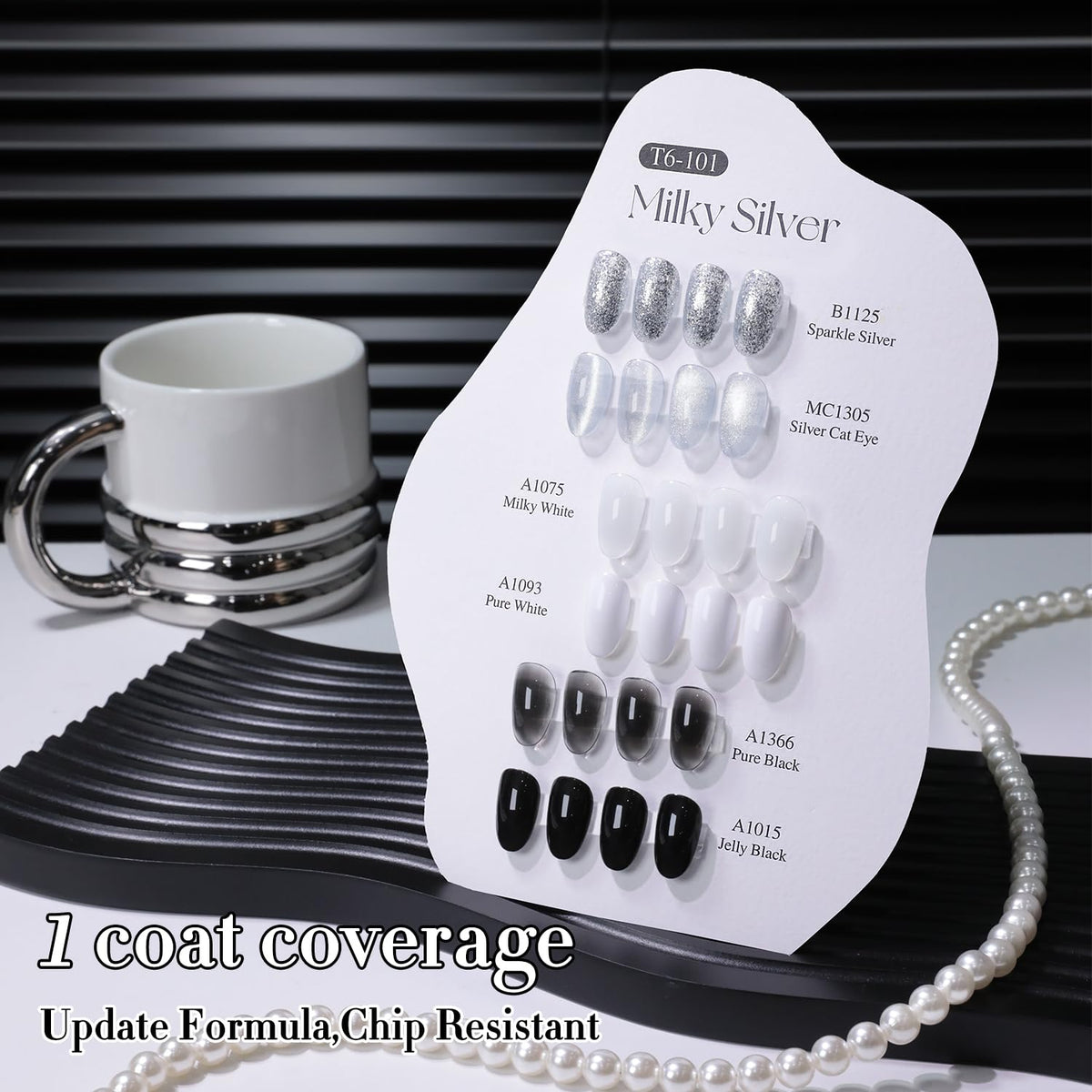 Double Rhythm black and white nails showcasing classic monochrome contrast and shine
