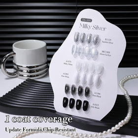 Double Rhythm black and white nails showcasing classic monochrome contrast and shine