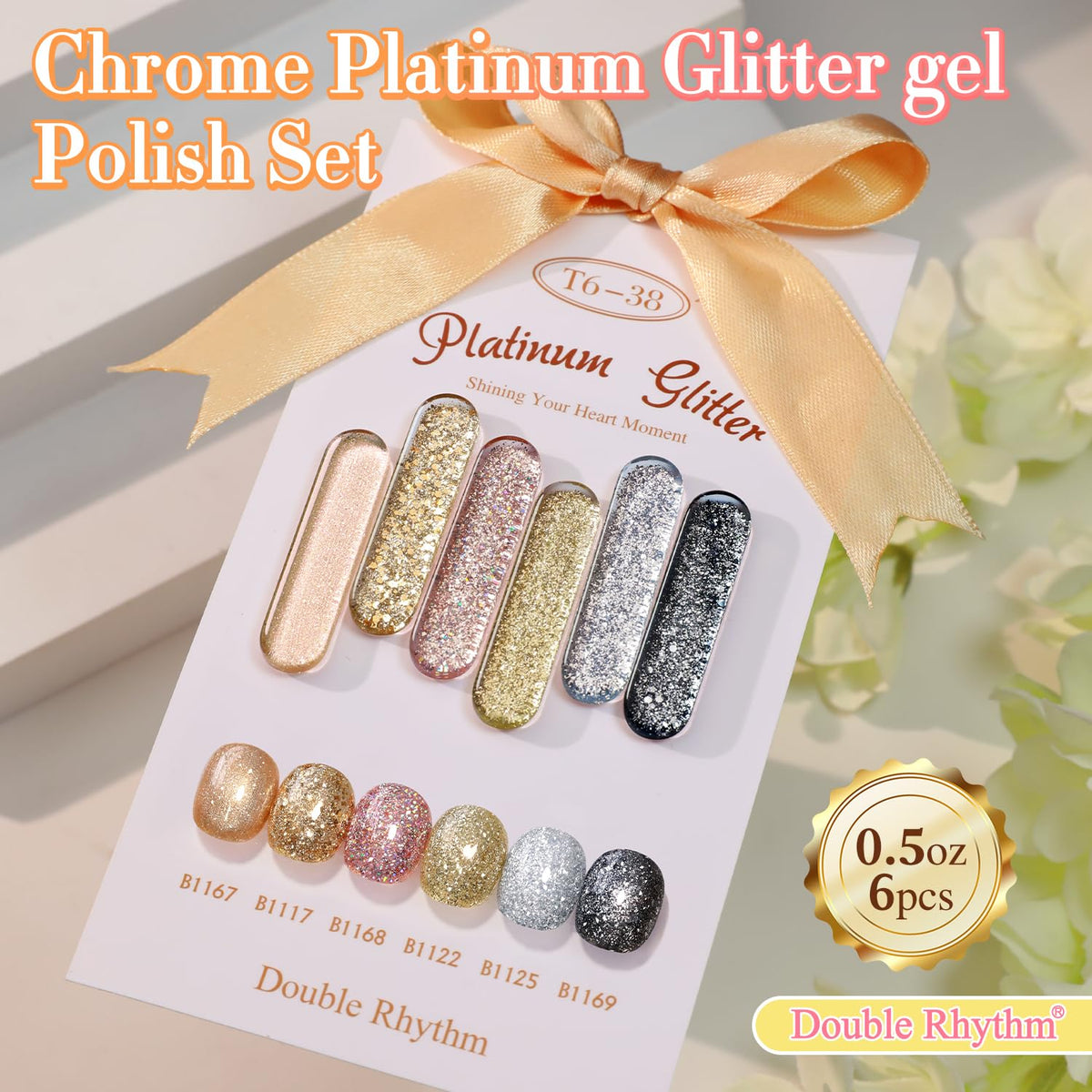 Double Rhythm bottle close-up label, highlights shade name and clarity