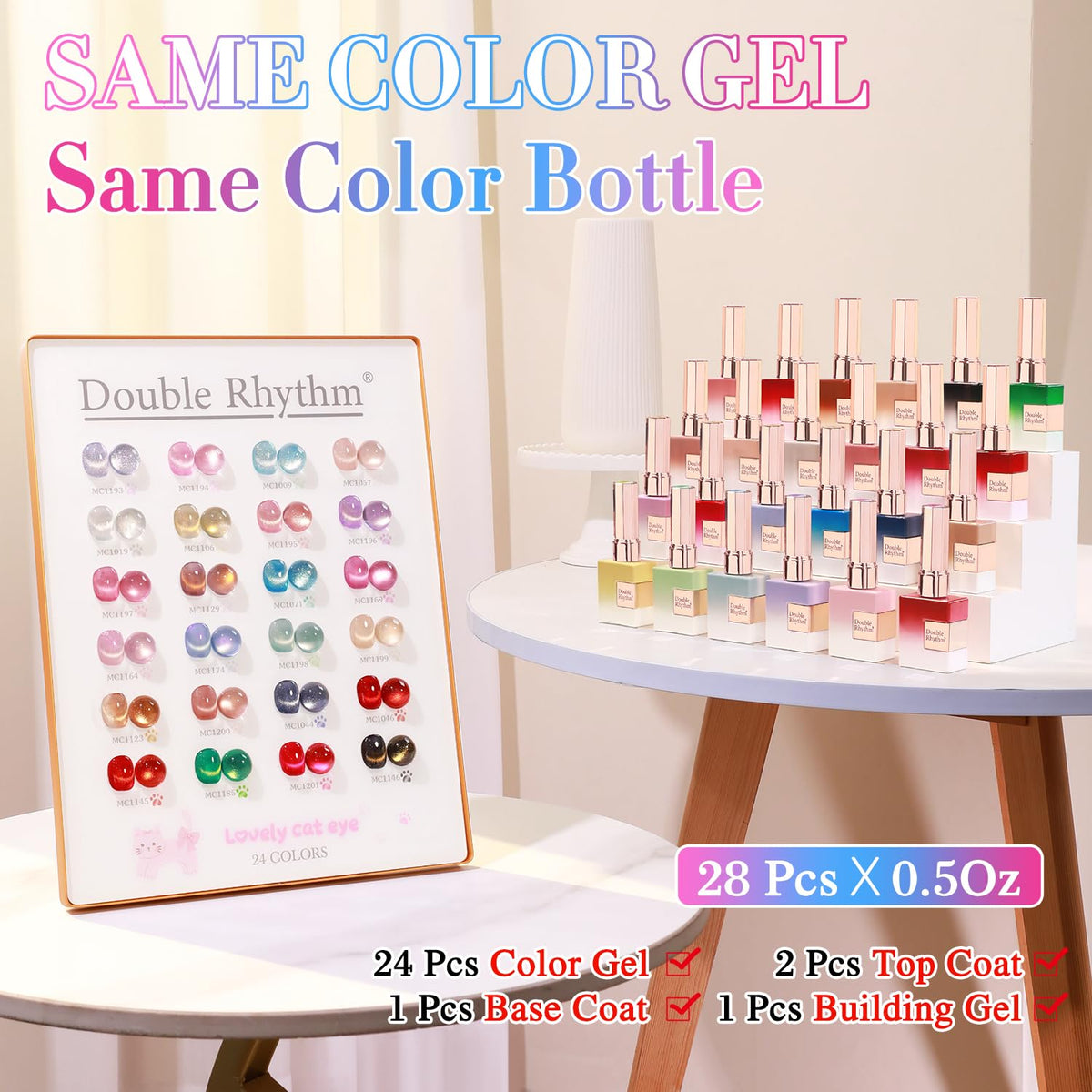 Double Rhythm bottle closeup highlighting label and brush for precise application benefit: easy control