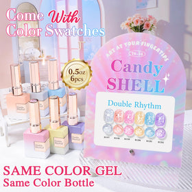 Double Rhythm bottle label detail highlighting shade name and full-size 15ml benefit