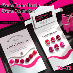 Double Rhythm bottle open with brush showing polish viscosity for easy precise application
