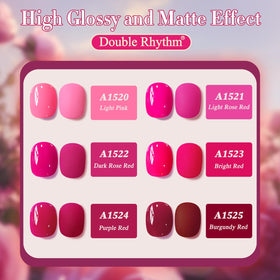Double Rhythm bottles lined up showing color range for easy salon selection