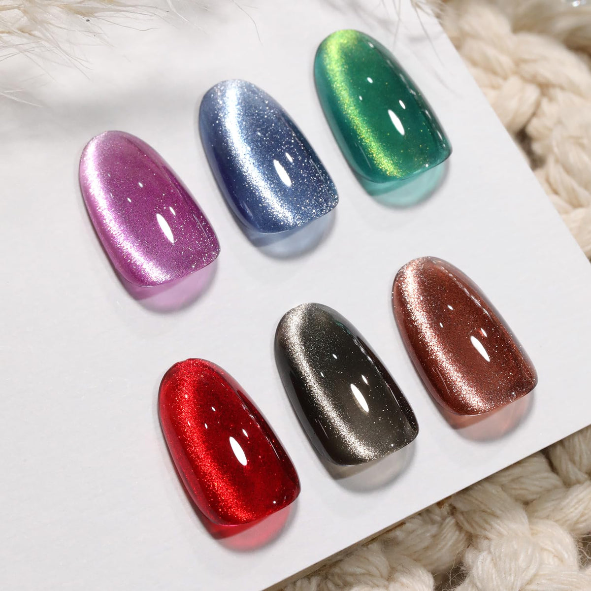 Double Rhythm bottles lineup displaying six shimmering 7.5ml shades for versatile nail art