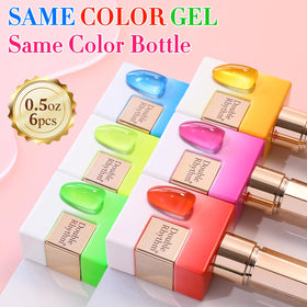 Double Rhythm bottles side by side showing uniform color consistency across six bottles benefit
