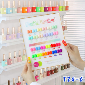 Double Rhythm brush stroke swatches on nail wheel showing intense neon coverage