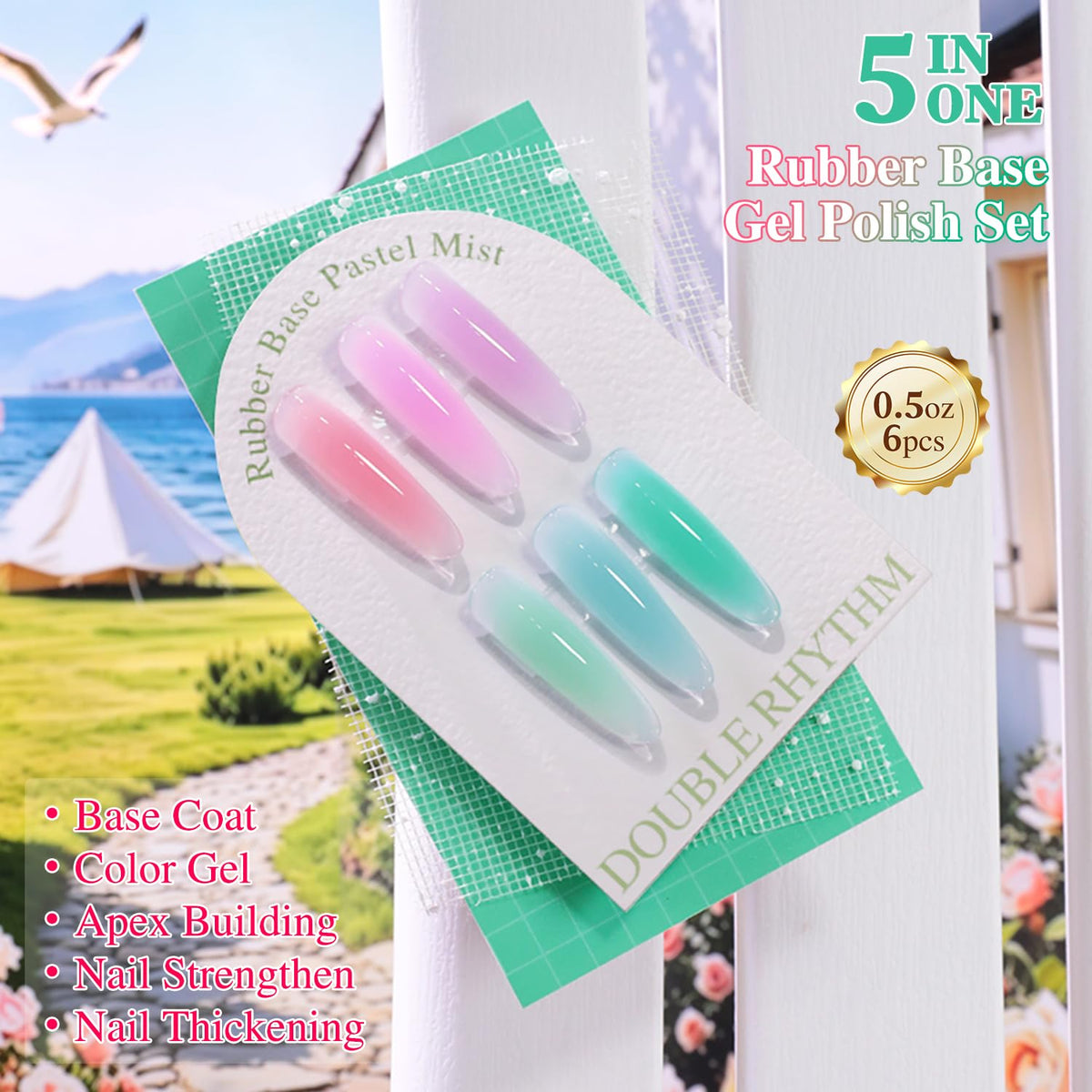 Double Rhythm brush stroke on nail tip demonstrating glossy jelly-pastel finish and full coverage
