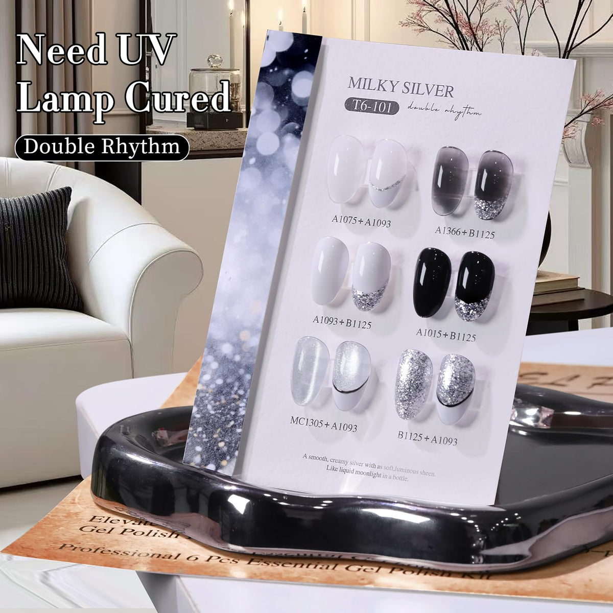 Double Rhythm applying silver cat eye with magnet to create reflective stripe effect