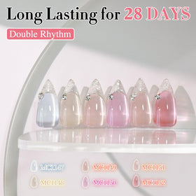 Double Rhythm close-up on nails showing reflective cat eye effect and multidimensional shine