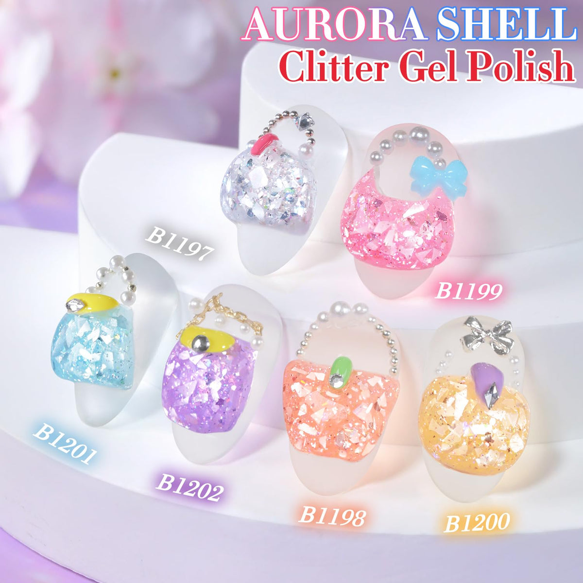 Double Rhythm display board with color swatches showing glitter finishes for easy preview
