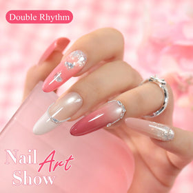 Double Rhythm finished neutral rose manicure showcasing wearable elegance