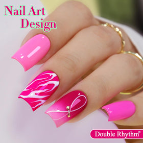 Double Rhythm finished nails lifestyle image showing bright neon manicure and eye-catching benefit