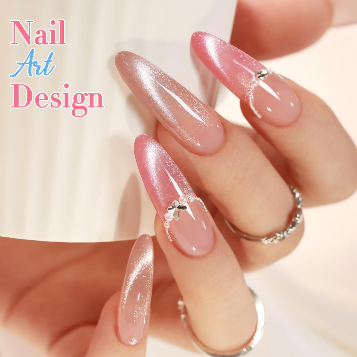Double Rhythm finished nails close-up showing reflective, multidimensional shine