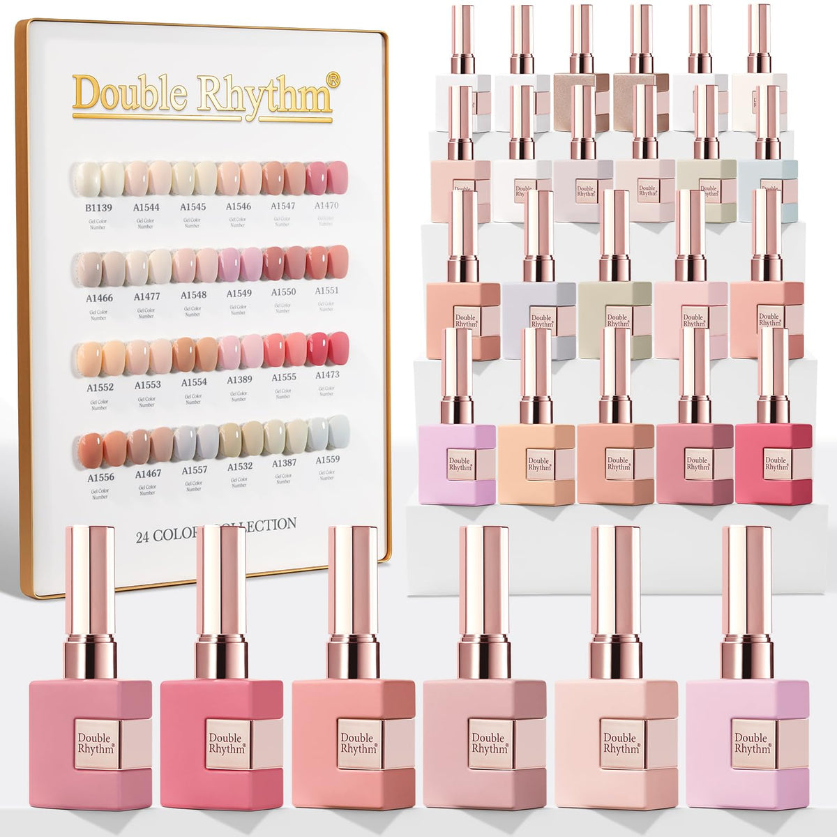 Double Rhythm front packaging showing full 28-piece nude pink kit benefit: complete starter set