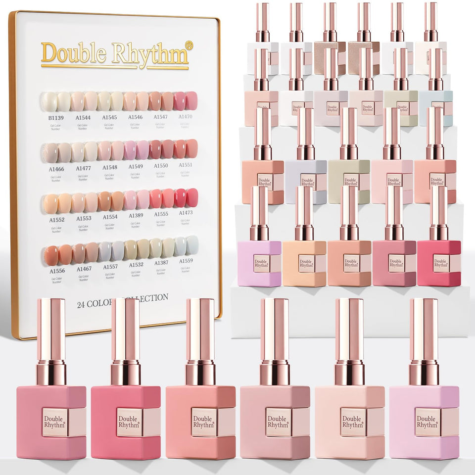 Double Rhythm front packaging showing full 28-piece nude pink kit benefit: complete starter set