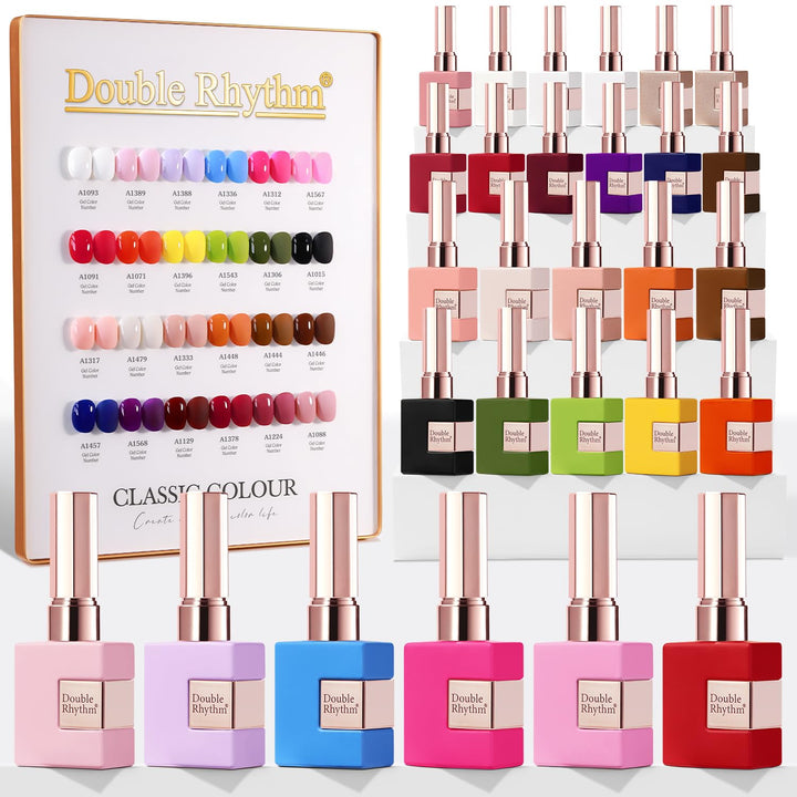 Double Rhythm front packaging showing red and pink gel set, clear contents benefit