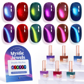 Double Rhythm front packaging showing six shimmering bottles and benefits