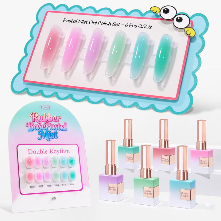 Double Rhythm front packaging showing six 15ml jelly pastel bottles for easy selection and storage