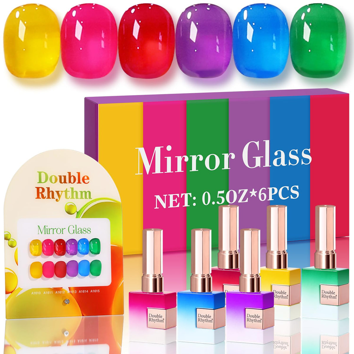 Double Rhythm front packaging showing six jelly shade bottles and clear kit layout benefit visibility