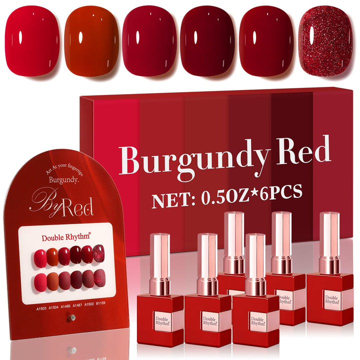 Double Rhythm front packaging showing six identical maroon bottles and kit benefit
