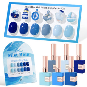 Double Rhythm front packaging showing six matching blue-gray bottles and kit benefit