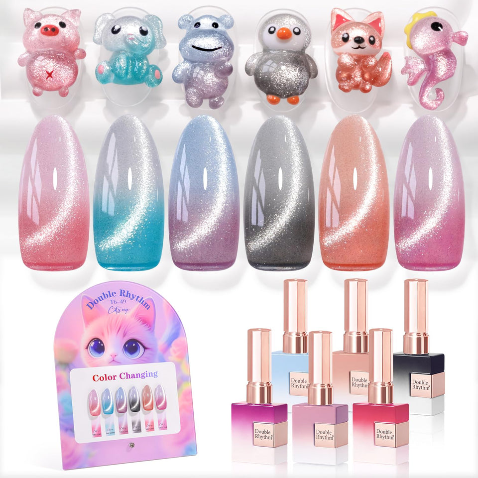 Double Rhythm front packaging showing six matching shimmer bottles and kit contents