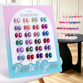 Double Rhythm front packaging showing full 28-piece kit and included bottles for at-home manicure benefit