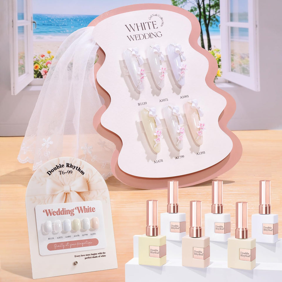 Double Rhythm front packaging showing six gel polish bottles and kit benefits