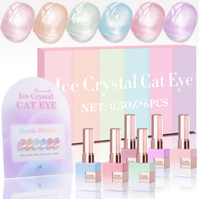 Double Rhythm front packaging showing six identical shimmer bottles and swatches for consistent refills
