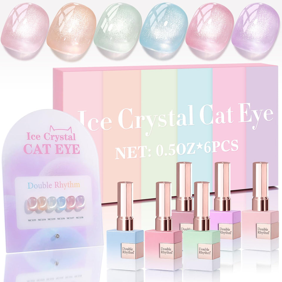Double Rhythm front packaging showing six identical shimmer bottles and swatches for consistent refills