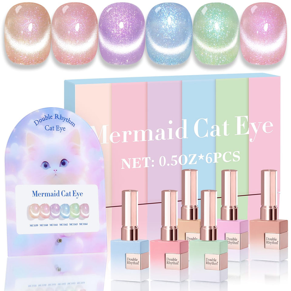 Double Rhythm front packaging showing six identical shimmer gel bottles for consistent color