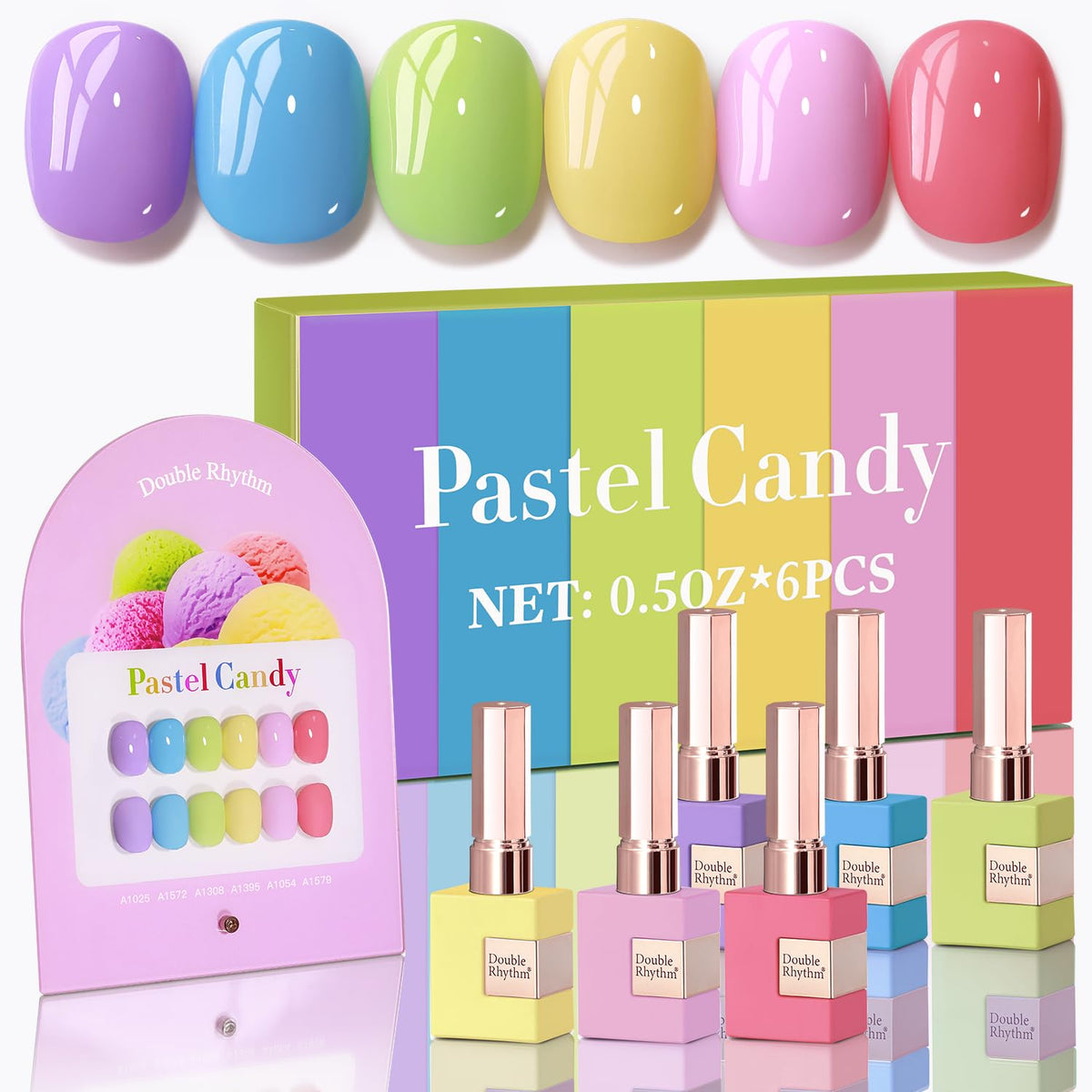 Double Rhythm front packaging showing six matching 15ml bottles, clear set benefit