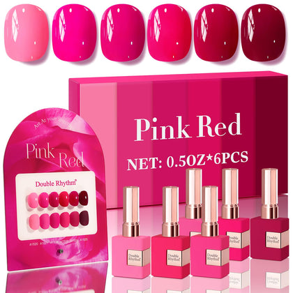 Double Rhythm front packaging showing six matching gel polish bottles and bright colors