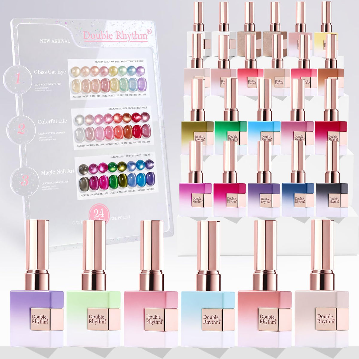 Double Rhythm front packaging showing 28-piece kit and bottle labels for easy identification