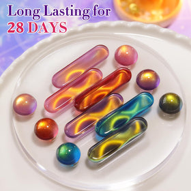 Double Rhythm cured nails under LED lamp showing deep reflective shine